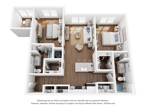Floor plan for 2 beds, 2 baths, 1140 sqft